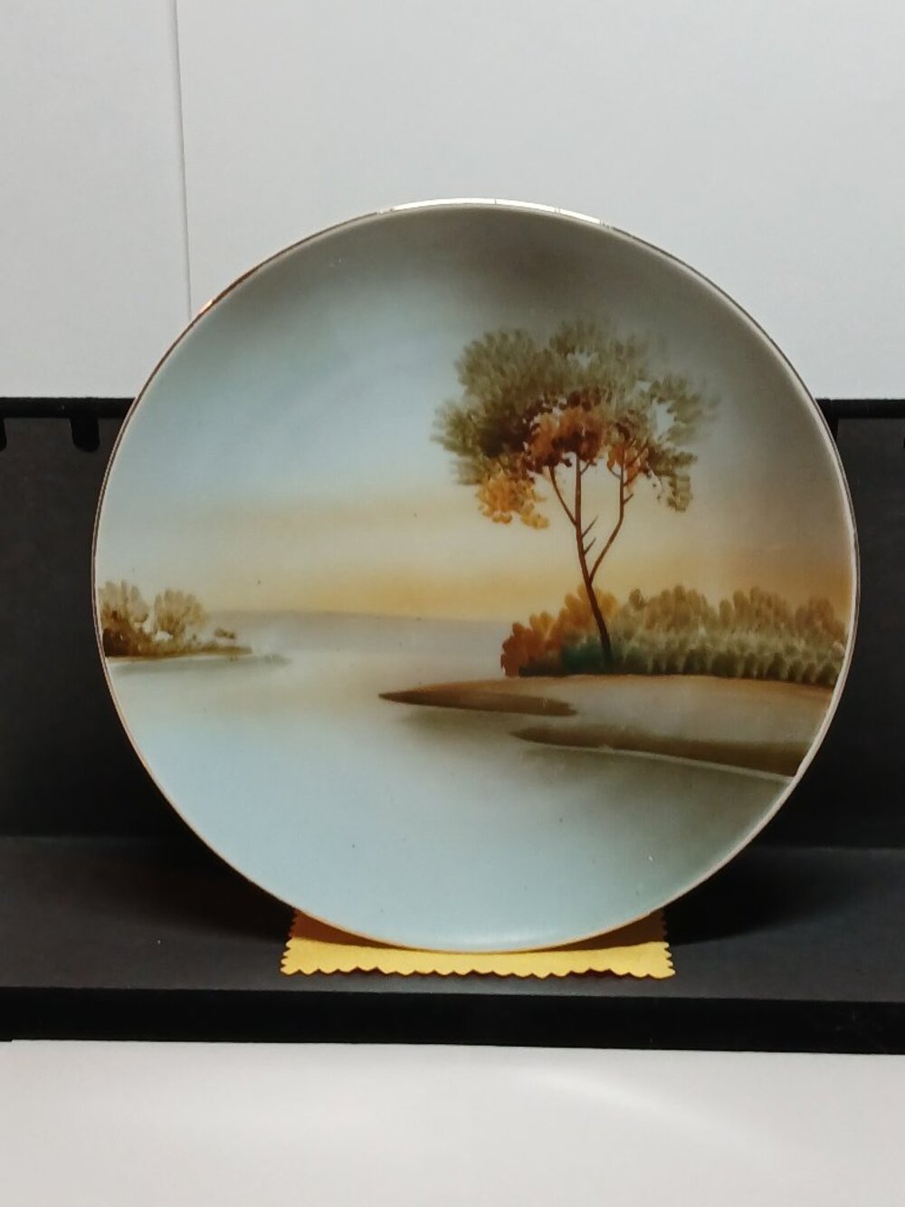 Vintage Antique By the Lake Scene Landscape Plate Hand Painted Meito China Japan